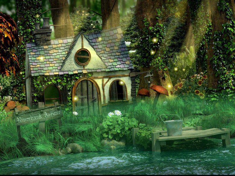 Cottage in Forest — Green, Serene, Night, Digital Art