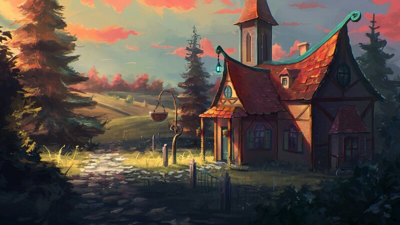 Cottage in Forest — Red, Serene