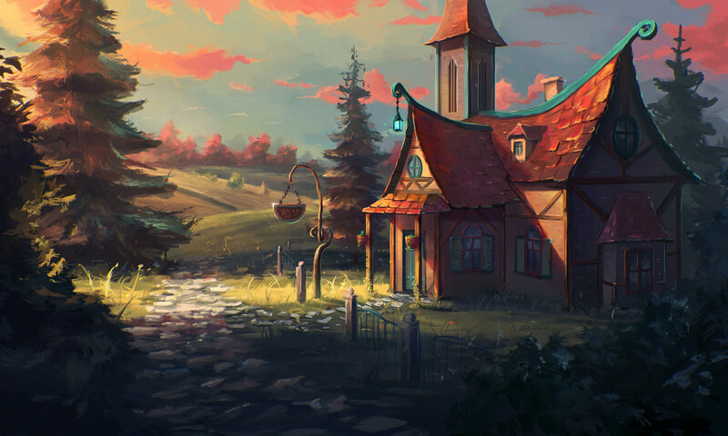 Cottage in Forest — Red