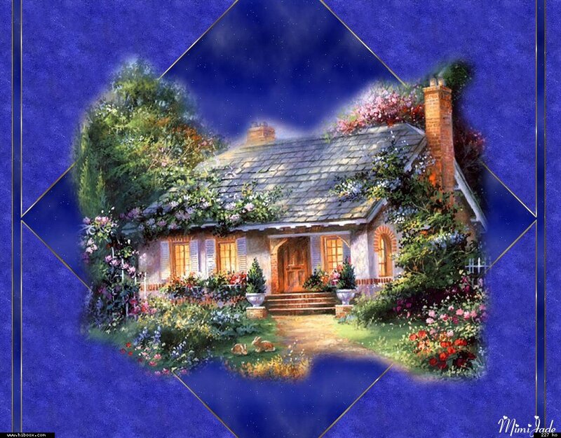Cottage in Garden — Blue, Serene, Night