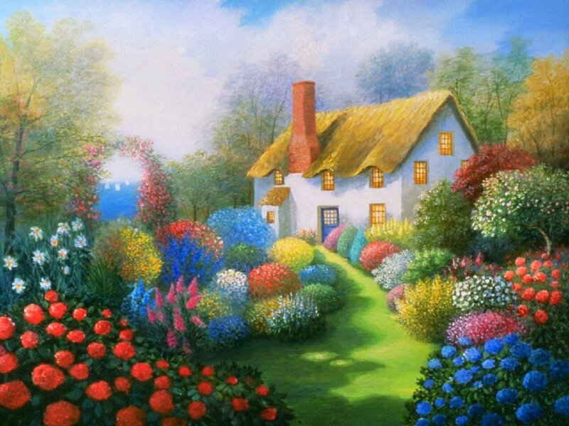 Cottage in Garden — Blue