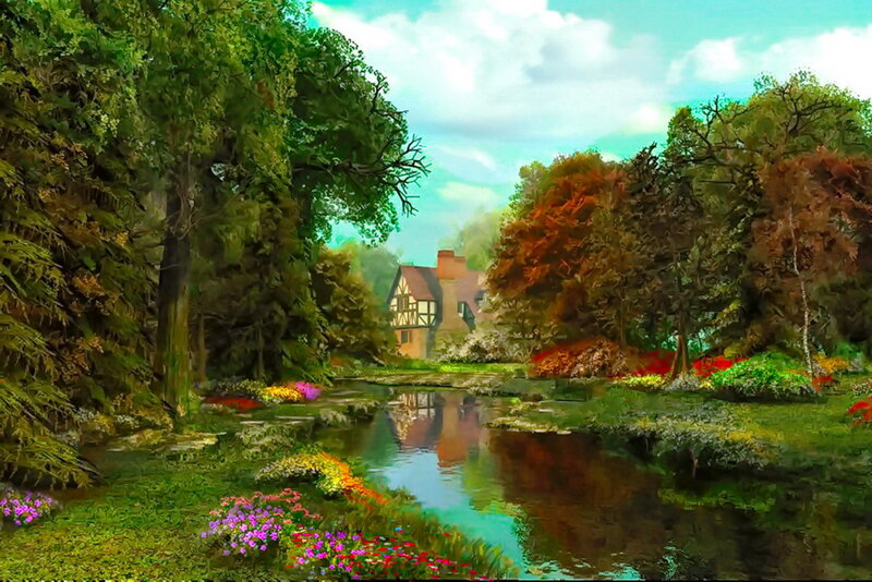 Cottage in Garden — Green, Serene, Afternoon, Digital Art