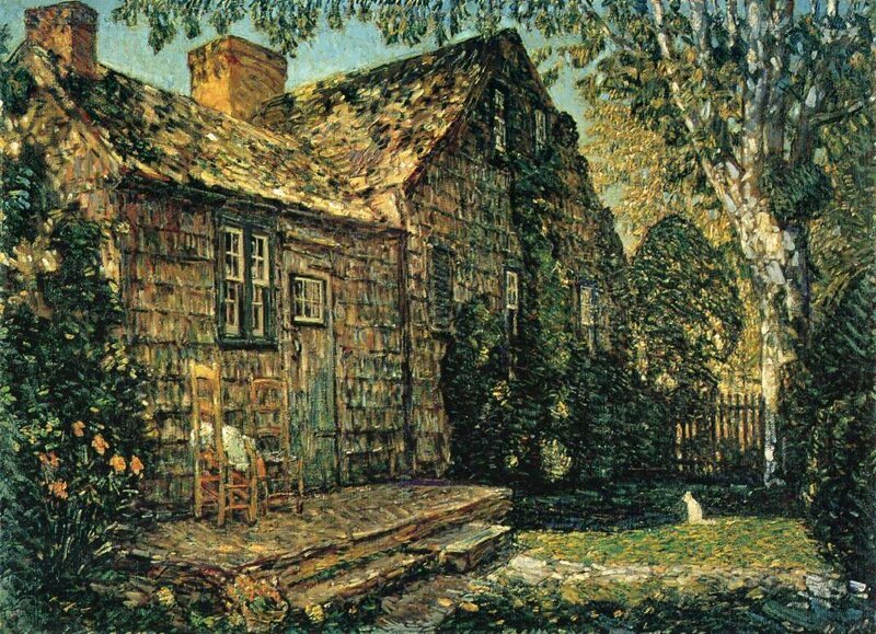 Cottage in Garden — Green, Serene, Afternoon, Painting
