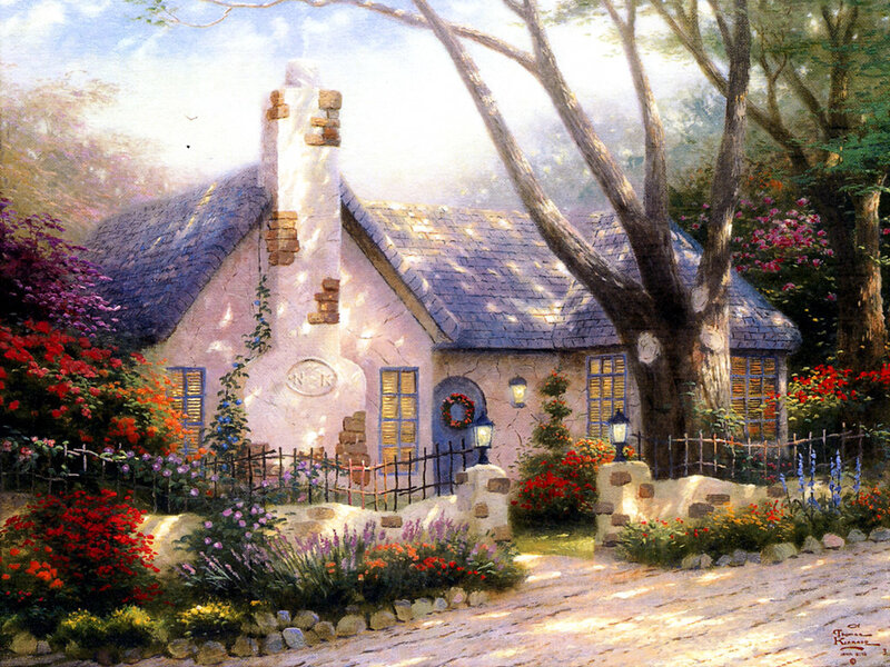 Cottage in Garden — Pink, Serene