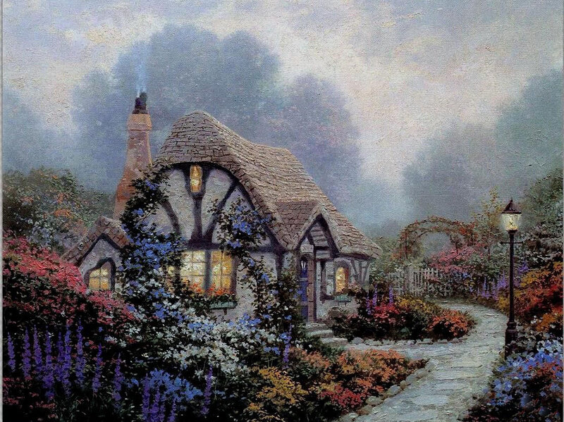 Cottage in Garden — Purple