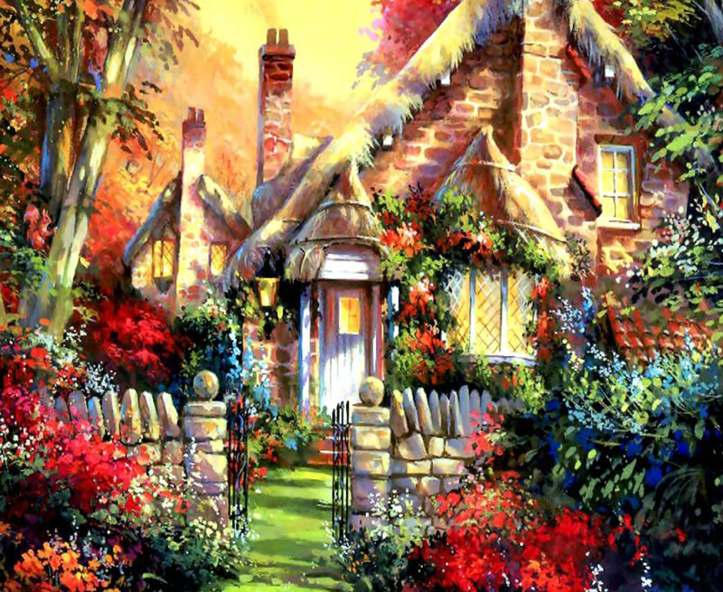 Cottage in Garden — Red