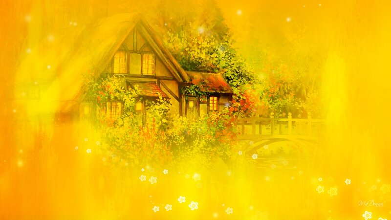 Cottage in Garden — Yellow, Serene