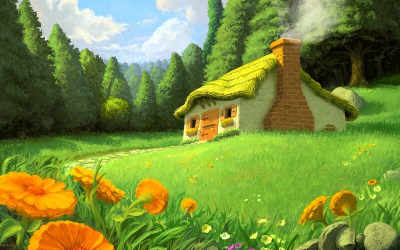 Cottage in Meadow — Green, Serene, Afternoon