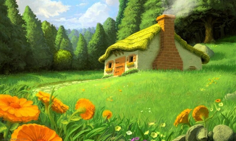Cottage in Meadow — Green