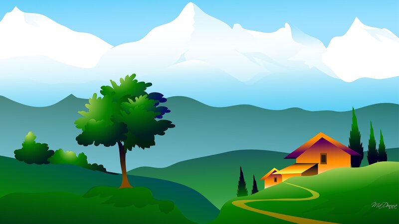 Cottage in Mountain Valley — Green, Serene, Afternoon