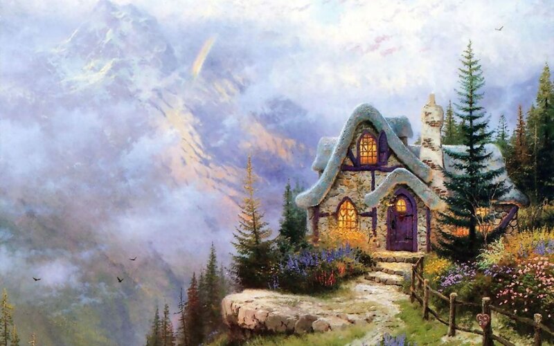 Cottage in Mountain Valley — Purple, Serene
