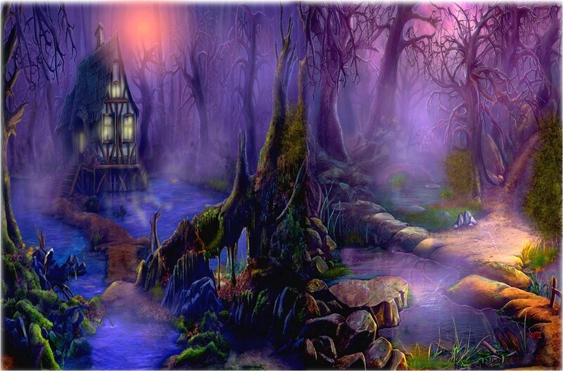Cottage in Mystical Forest — Purple