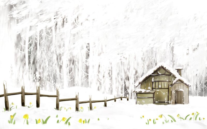 Cottage in Snow — White, Serene, Winter, Illustration