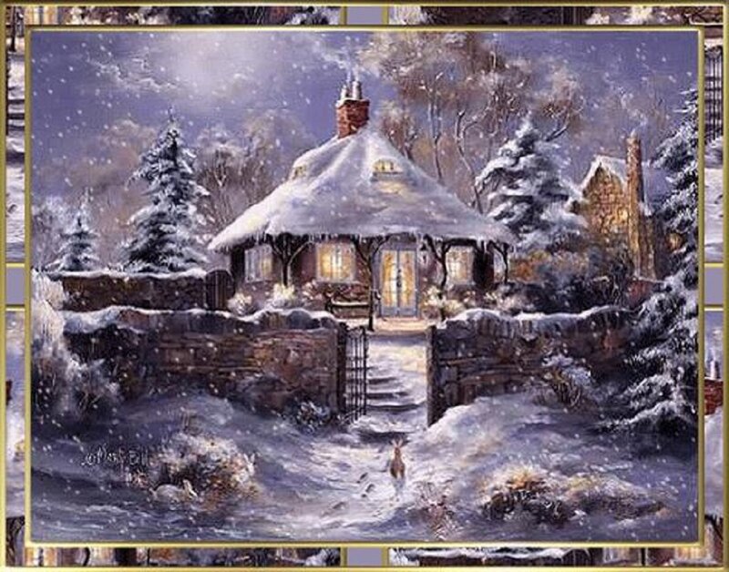 Cottage in Snow — White