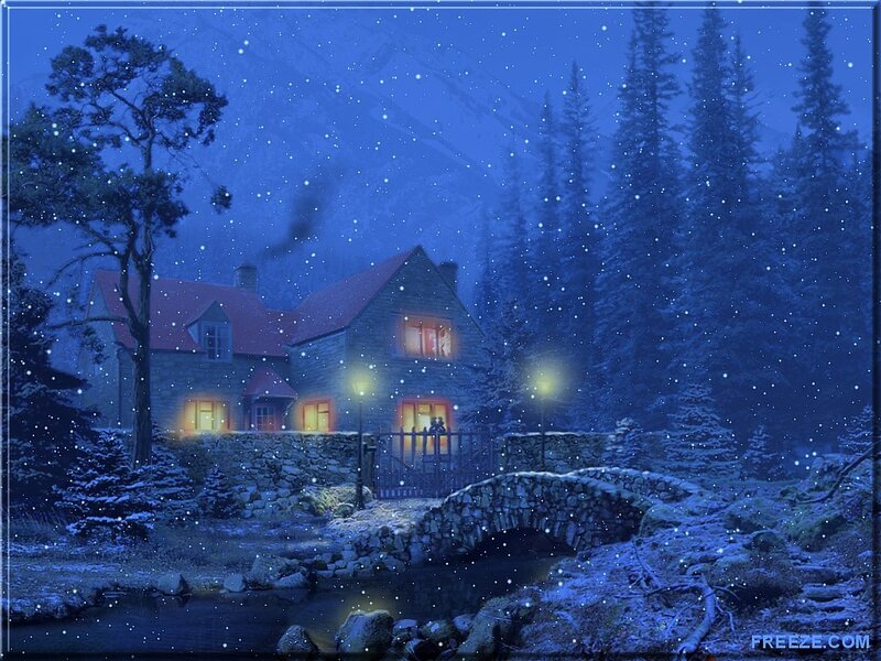 Cottage in Snowy Forest — Blue