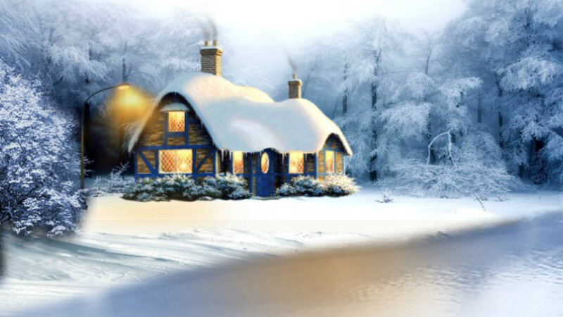 Cottage in Snowy Forest — White, Peaceful