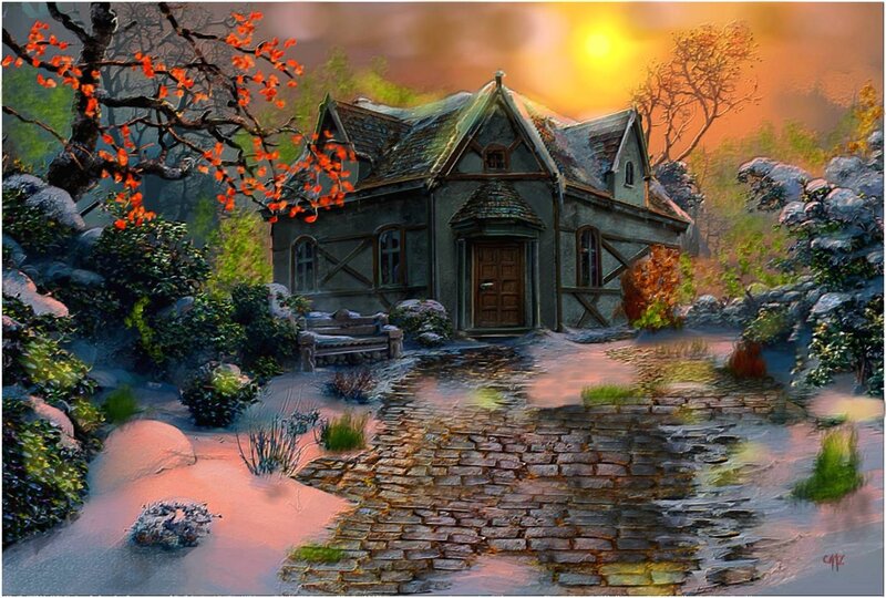 Cottage in Snowy Garden