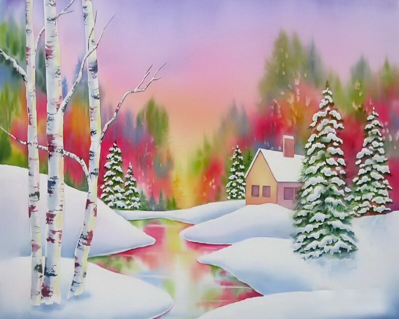 Cottage in Snowy Landscape — White, Serene