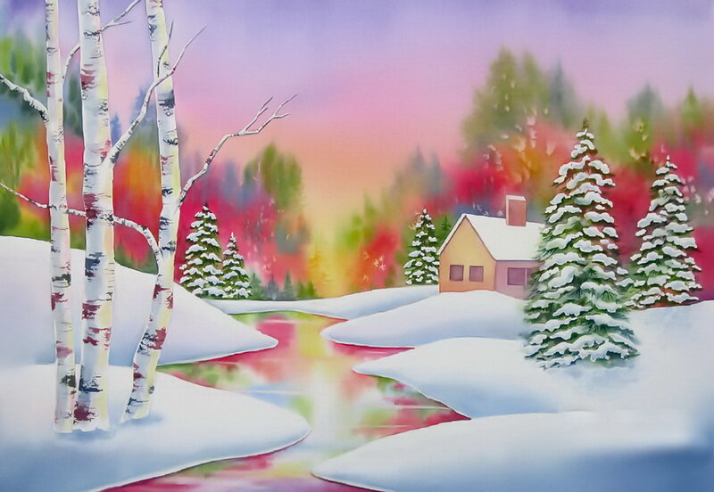 Cottage in Snowy Landscape — White