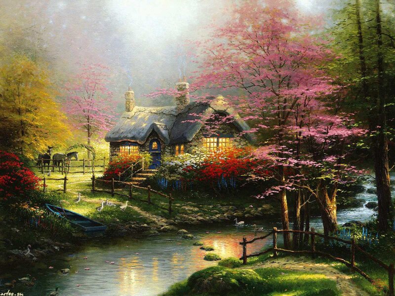 Cottage in Spring Garden — Green, Serene