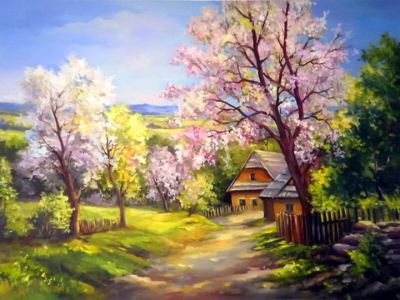 Cottage in Spring Landscape — Green
