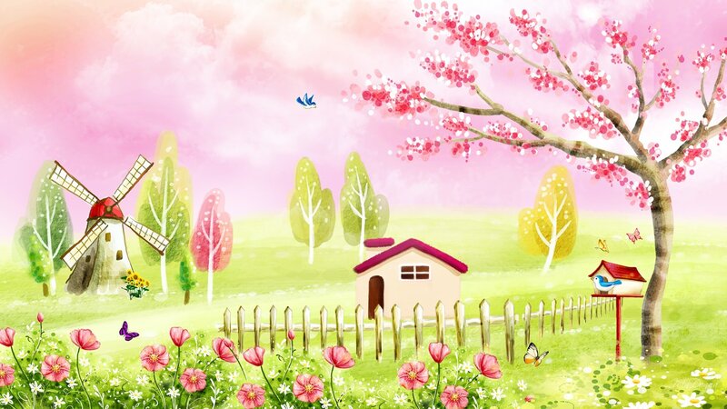 Cottage in Spring Landscape