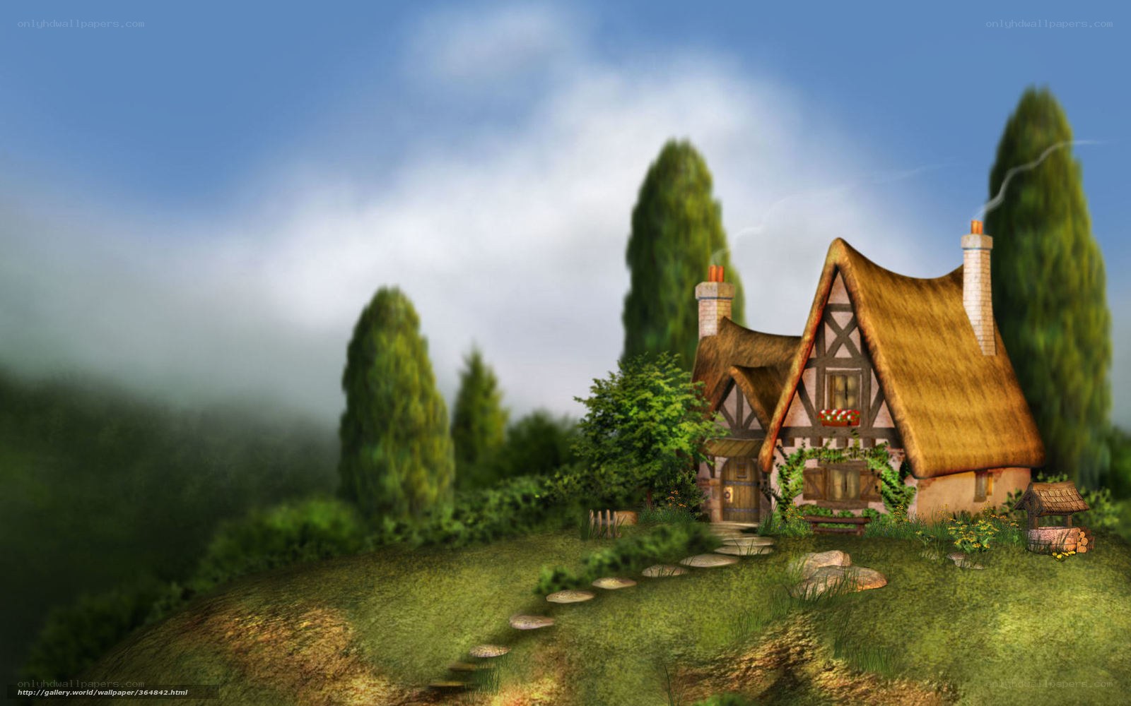 Cottage in the misty hills