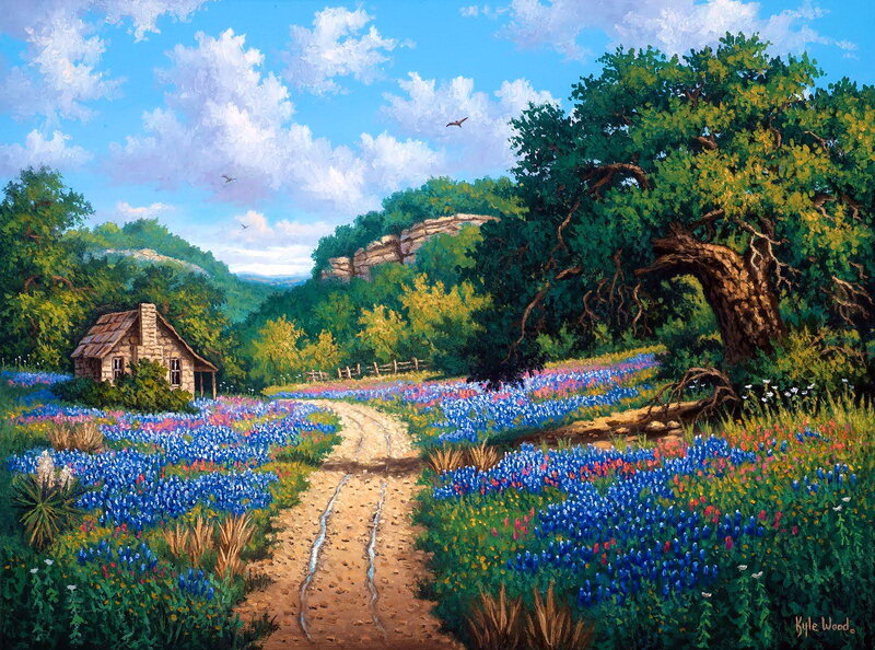Cottage in Wildflower Field — Blue