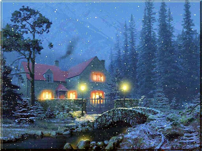Cottage in Winter — Blue, Peaceful