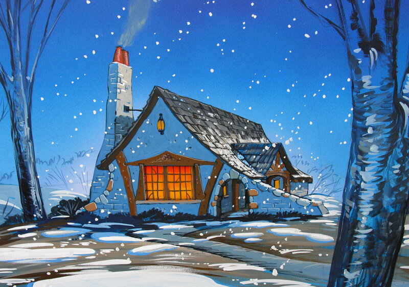 Cottage in Winter — Blue, Serene