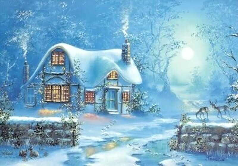 Cottage in Winter — Blue