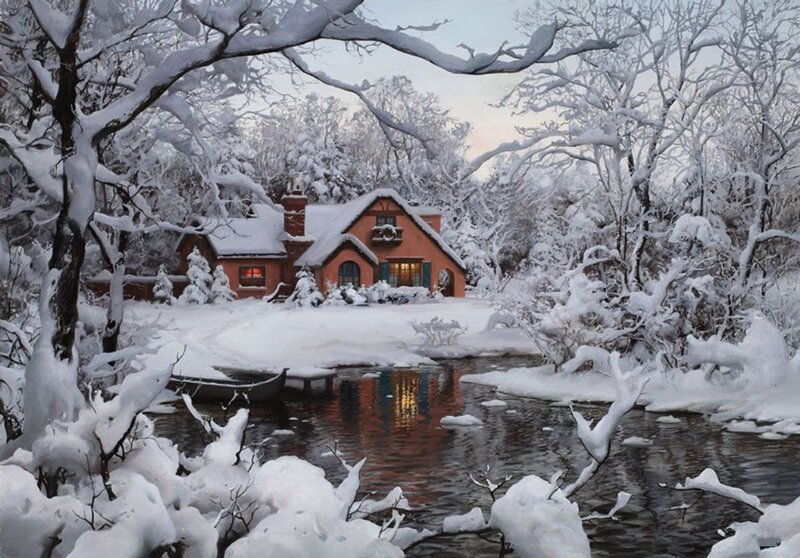 Cottage in Winter Landscape