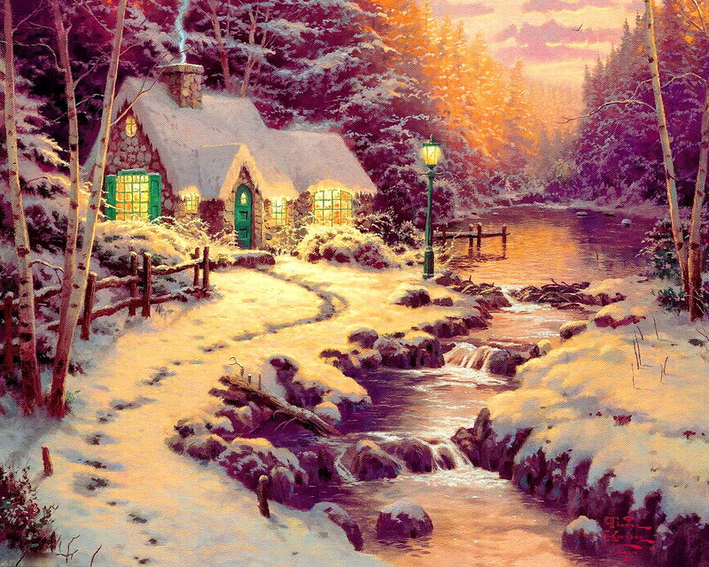 Cottage in Winter Landscape — White, Peaceful
