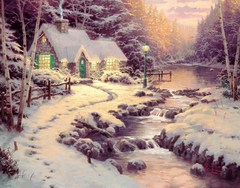 Cottage in Winter Landscape — White