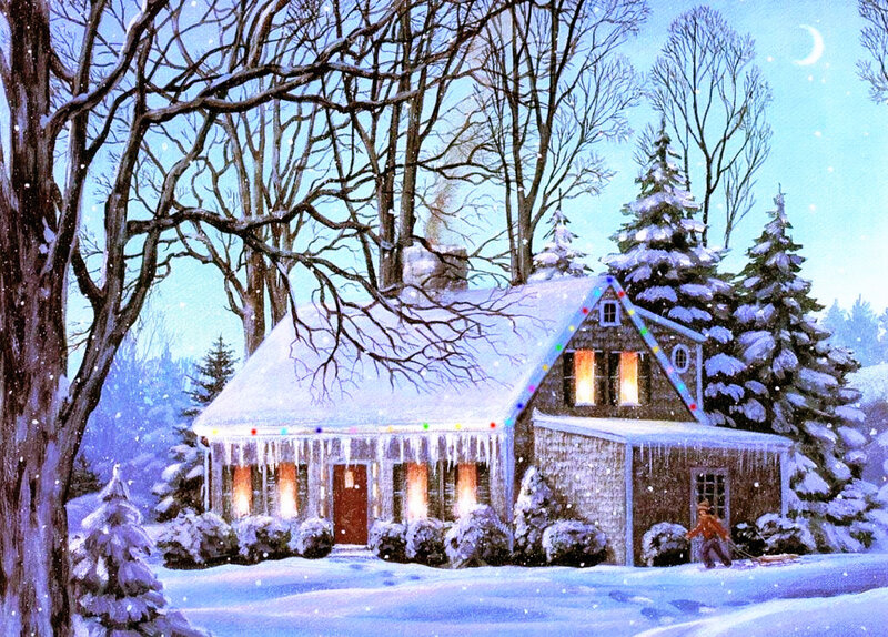 Cottage in Winter — White, Peaceful, Night