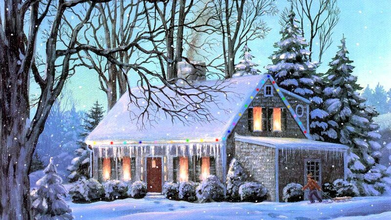 Cottage in Winter — White, Peaceful, Painting, Snow