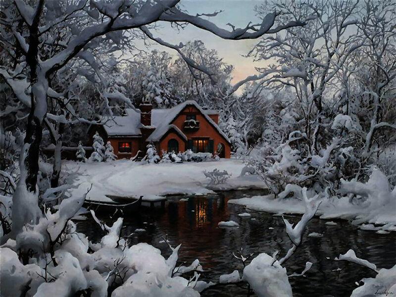 Cottage in Winter — White, Serene