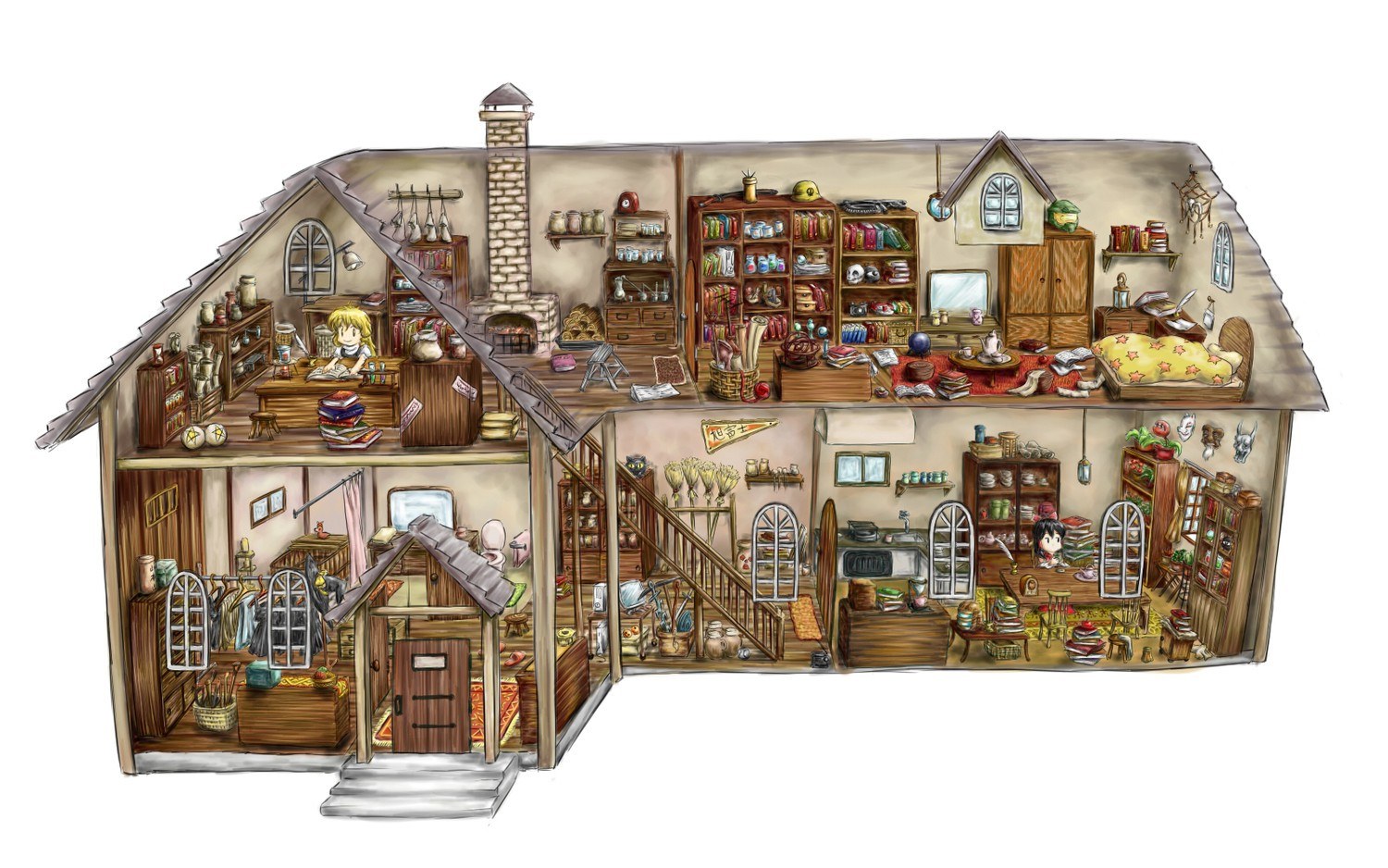 cottage interior illustration