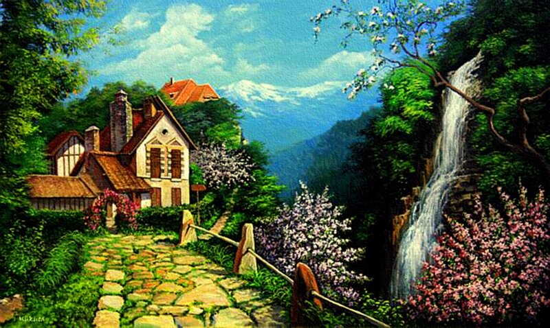 Cottage Near Waterfall