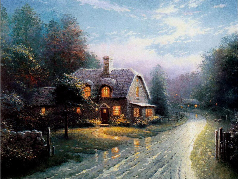 Cottage on a Cobblestone Road