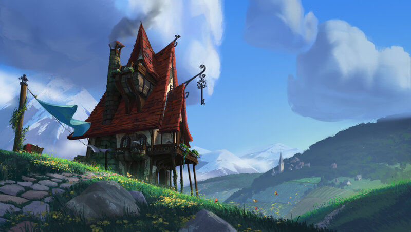 Cottage on a Hill — Blue, Serene