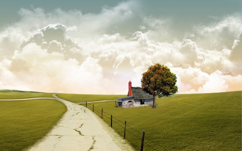 Cottage on a Hill — Green, Serene, Afternoon