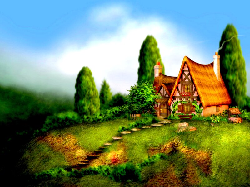 Cottage on a Hill — Green, Serene