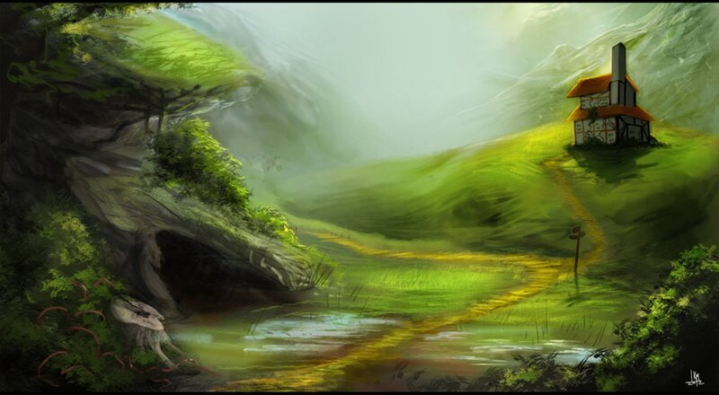 Cottage on a Hill — Green