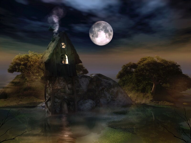 Cottage on a Rock — Dark Blue