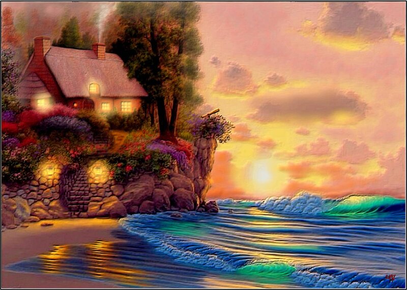 Cottage on Cliff Edge — Blue