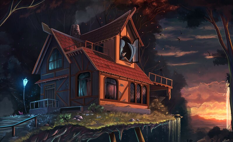 Cottage on Cliff Edge — Orange