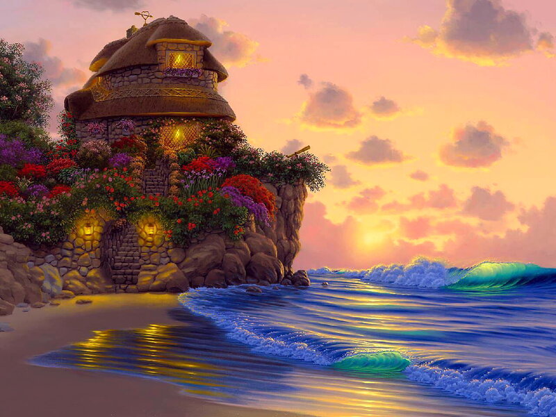 Cottage on Cliff Edge — Pink