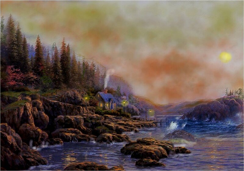 Cottage on Rocky Shore — Blue, Serene
