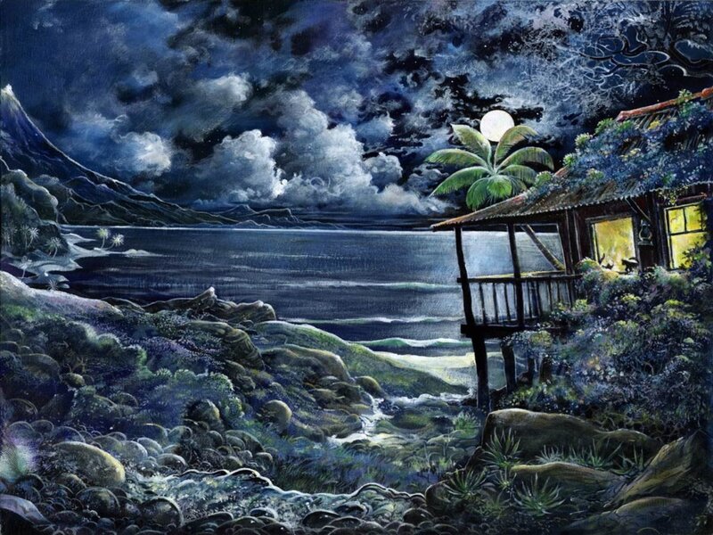 Cottage on Rocky Shore — Blue